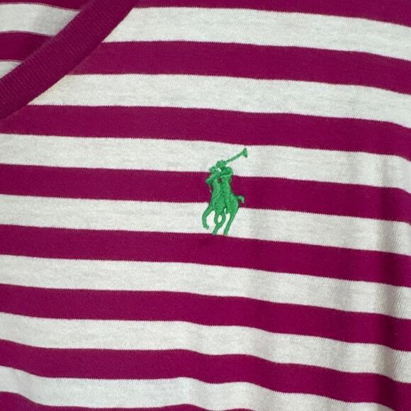 Ralph Lauren Sport Women's Striped V-Neck Top Pink White 3/4 Sleeve M Preppy - Picture 3 of 8